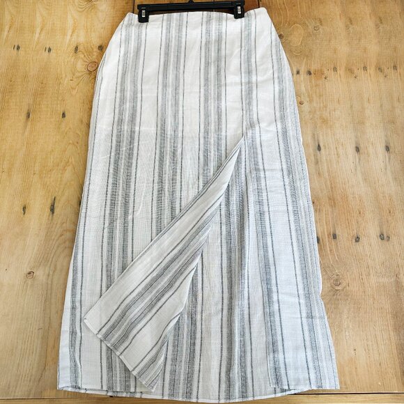 ASOS‎ Design Maxi Skirt Lightweight Cotton Polyester Blend 10 White Gray Stripes - Picture 1 of 10